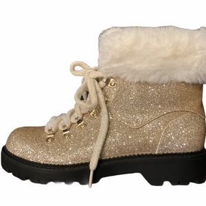 🆕 KATY PERRY sz7 glitter gold hiking boots w/fur